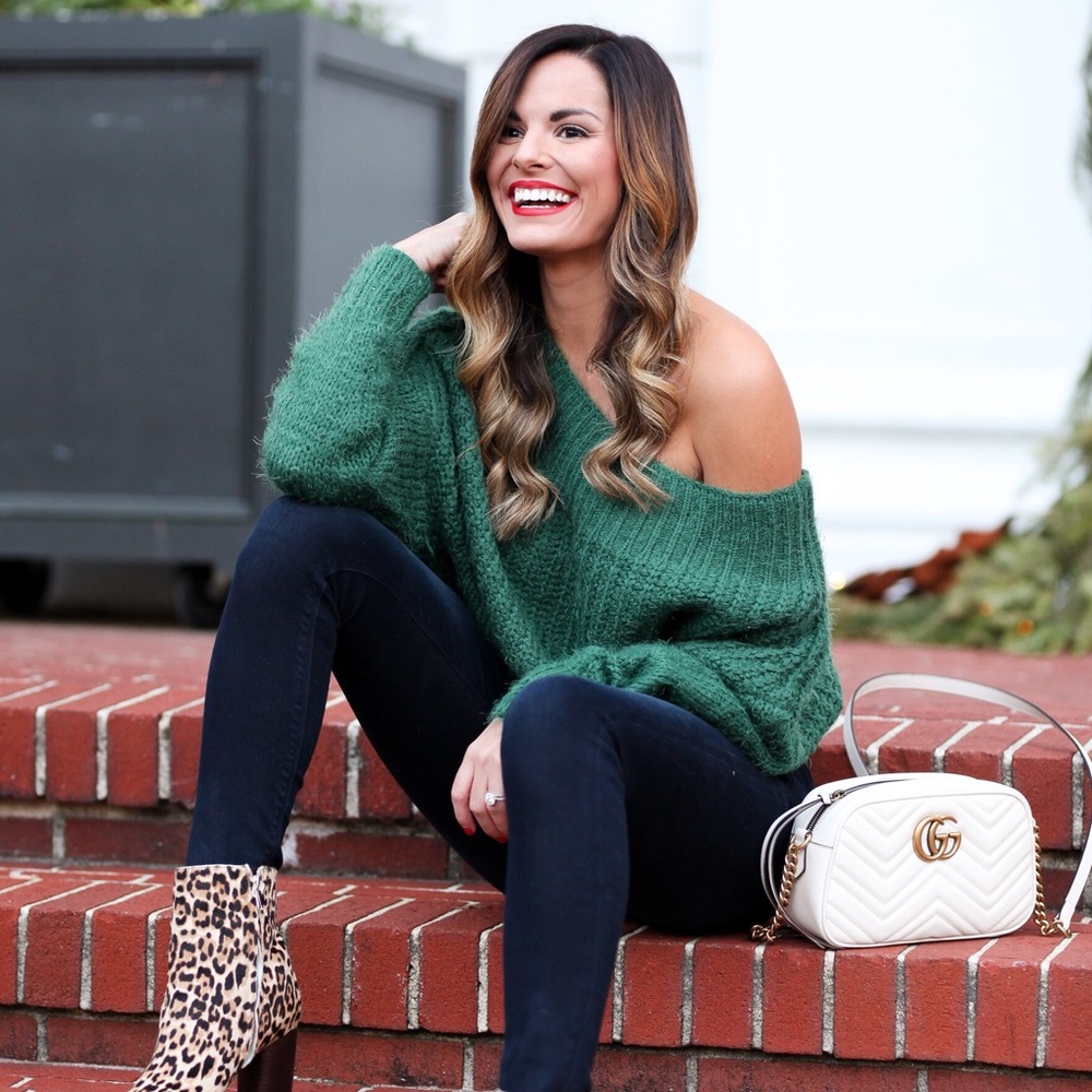 Green fuzzy off the shoulder sweater!